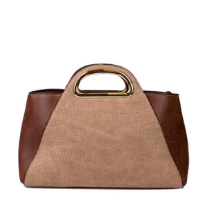 Crocodile embossed color-block handbag - khaki/brown