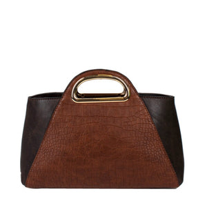 Crocodile embossed color-block handbag - brown/coffee