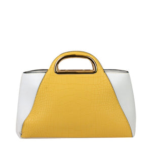 Crocodile embossed color-block handbag - yellow/white