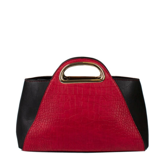 Crocodile embossed color-block handbag - red/black