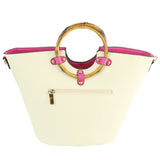 3d flower & bamboo handle tote - yellow