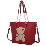 3-in-1 Bear with heart chain tote set - pewter