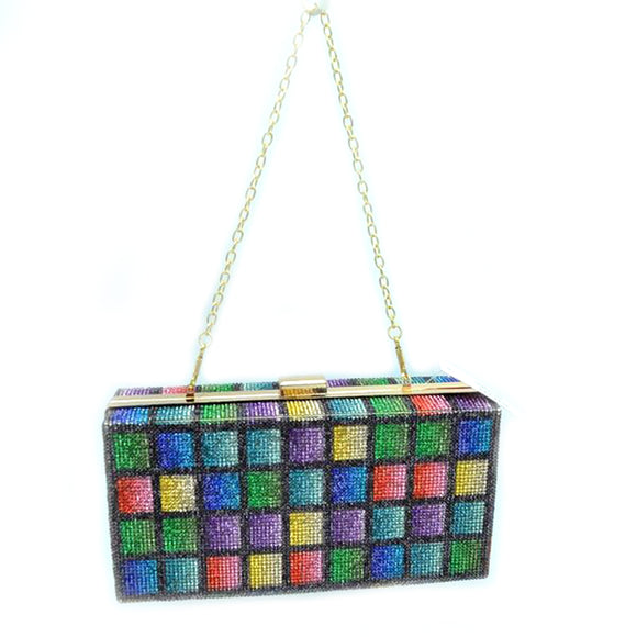 Multi color-block bling bling clutch