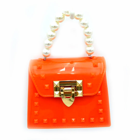 Mini jelly crossbody chain bag with pearl handle - orange