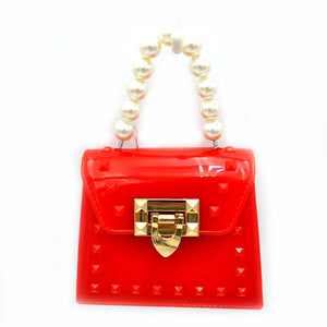 Mini jelly crossbody chain bag with pearl handle - red