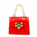 Mini jelly crossbody chain bag with pearl handle - red