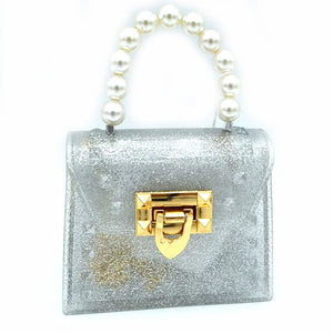 Mini jelly crossbody chain bag with pearl handle - silver
