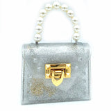 Mini jelly crossbody chain bag with pearl handle - silver