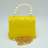 Mini jelly crossbody chain bag with pearl handle - fuchsia
