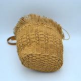 Draw string straw shoulder bag - khaki