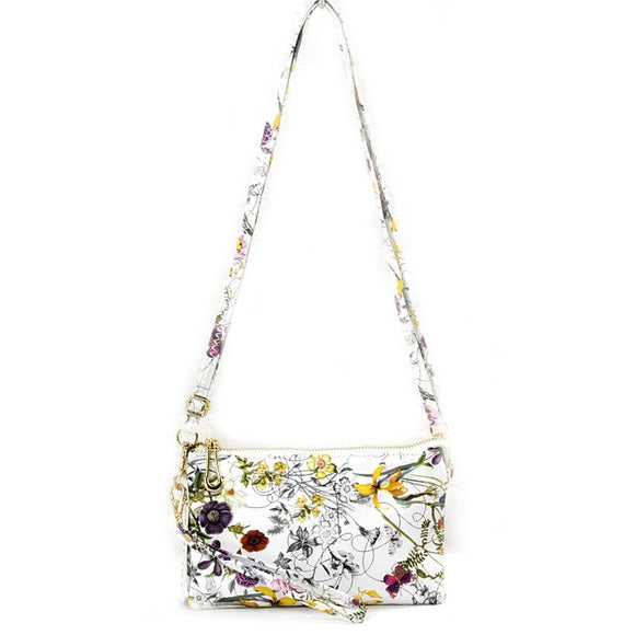 Triple zippper floral print crossbody bag - violet