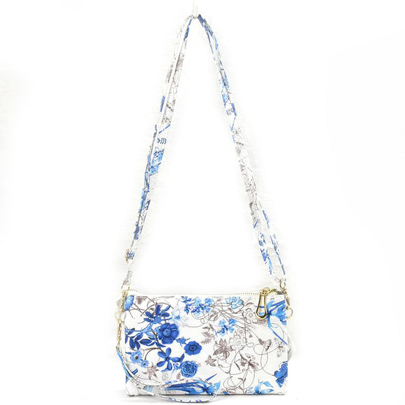 Triple zippper floral print crossbody bag - blue