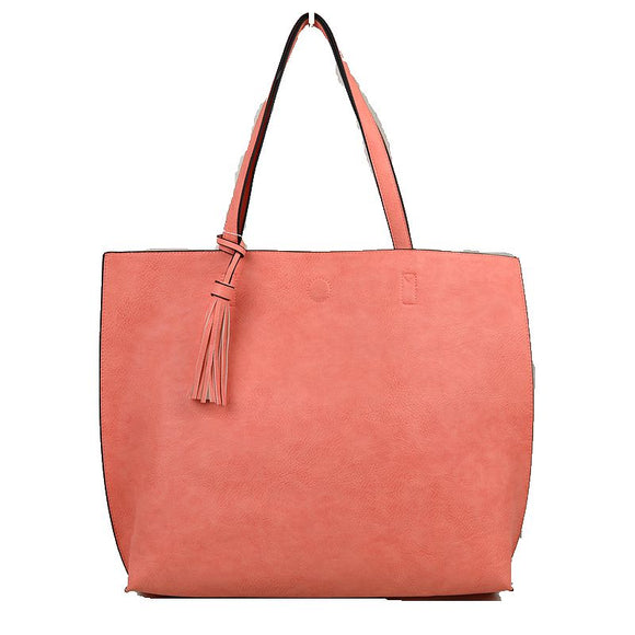 Reversible 2 in 1 tote with tassel - blush/gold
