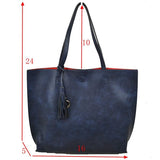 Reversible 2 in 1 tote with tassel - navy/red