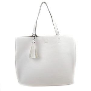 Reversible 2 in 1 tote with tassel - white/beige