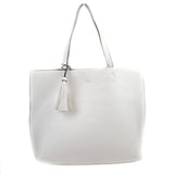 Reversible 2 in 1 tote with tassel - white/beige