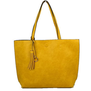 Reversible 2 in 1 tote with tassel - yellow/gold