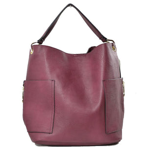 Side pocket hobo bag with pouch - burgundy