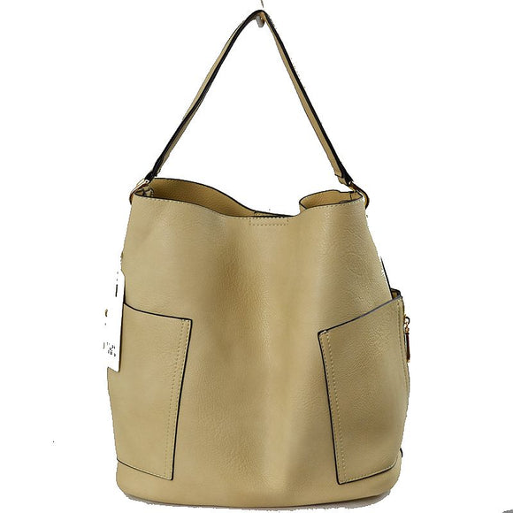 Side pocket hobo bag with pouch - beige