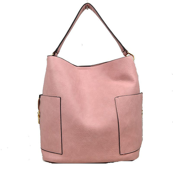 Side pocket hobo bag with pouch - blush