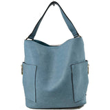 Side pocket hobo bag with pouch - blue