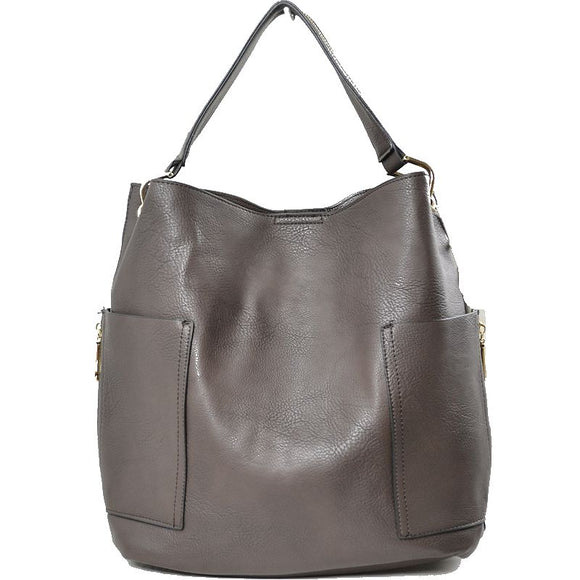 Side pocket hobo bag with pouch - coffee