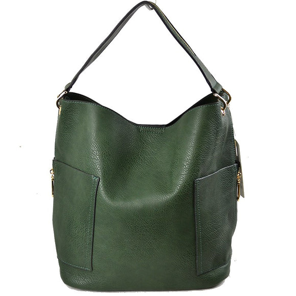 Side pocket hobo bag with pouch - dark green