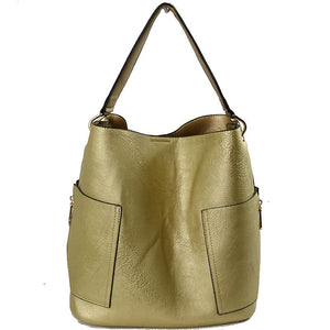 Side pocket hobo bag with pouch - gold
