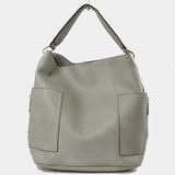 Side pocket hobo bag with pouch - grey