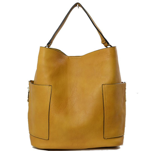 Side pocket hobo bag with pouch - mustard