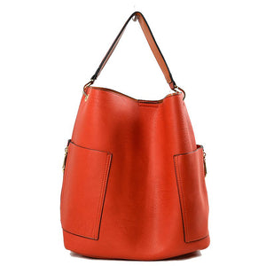Side pocket hobo bag with pouch - orange