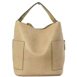 Side pocket hobo bag with pouch - tan