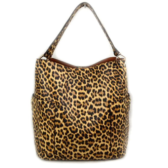 Leopard hobo bag with pouch - brown