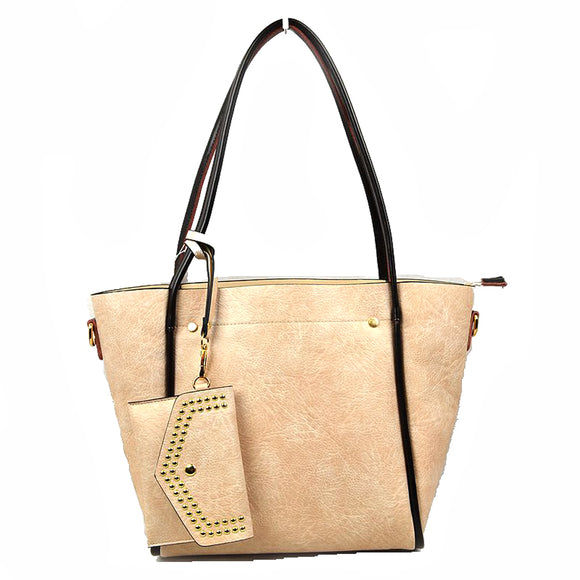 Tote with studded wallet - beige