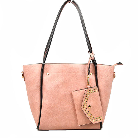 Tote with studded wallet - blush