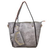 Tote with studded wallet - grey