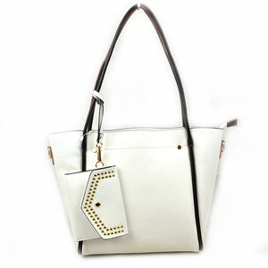 Tote with studded wallet - white