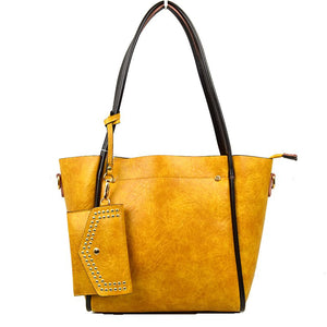 Tote with studded wallet - yellow