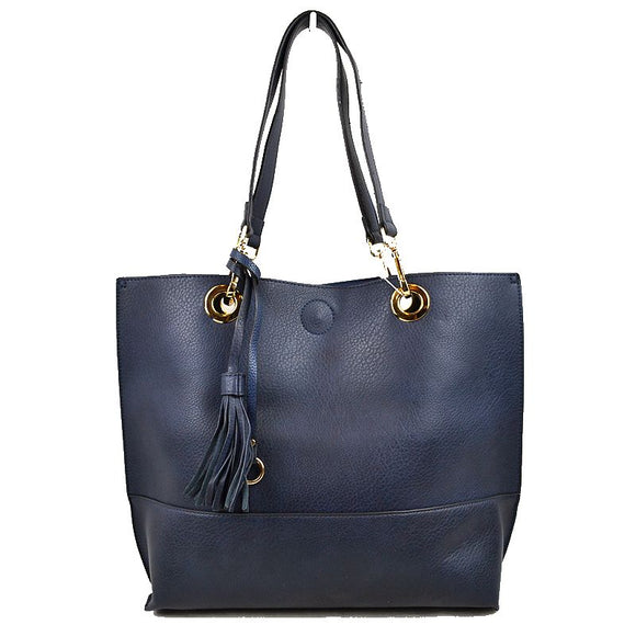 Tassel tote with pouch - navy blue