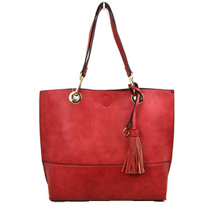 Tassel tote with pouch - red