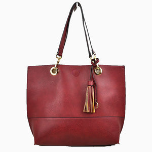 Tassel tote with pouch - wine