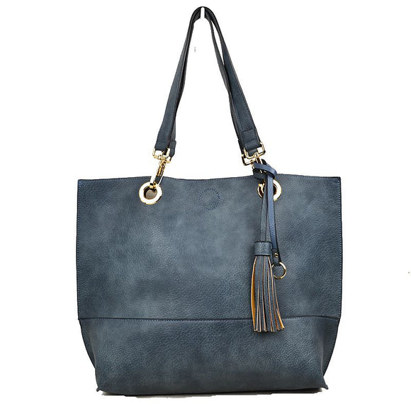 Tassel tote with pouch - blue