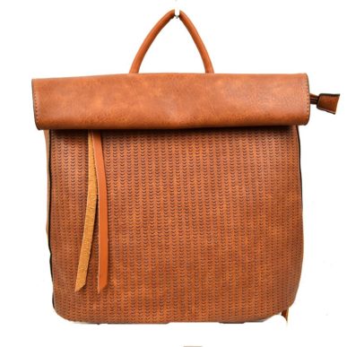Laser cut leather backpack - brown