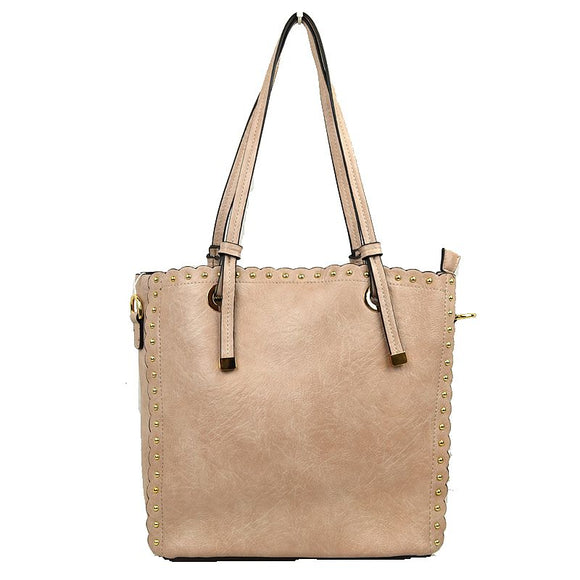 Studded long handle tote - beige