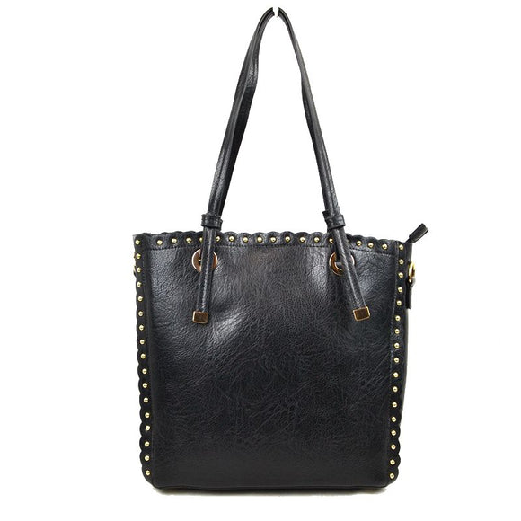Studded long handle tote - black
