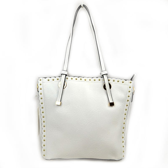 Studded long handle tote - white