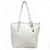 Studded long handle tote - white