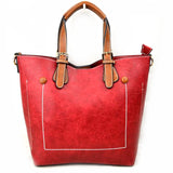 Belted handlge & stitch tote - red