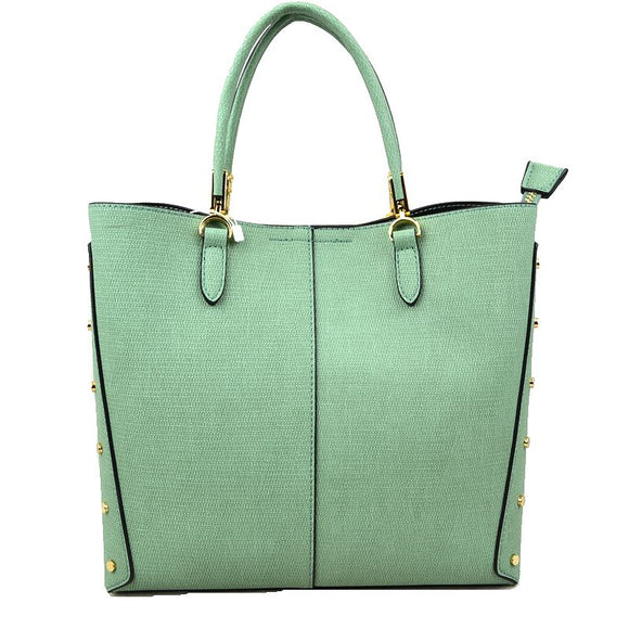Textured & side sutd tote - green