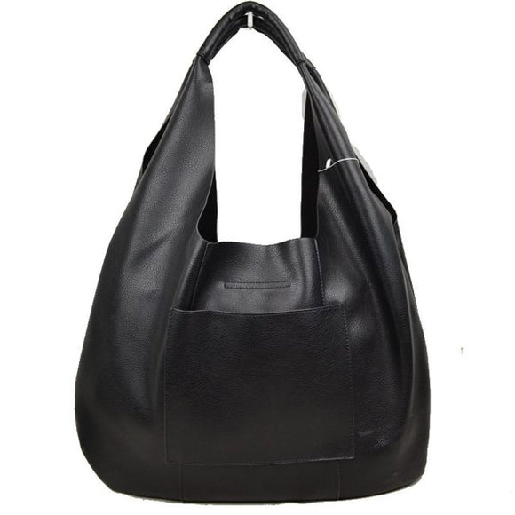 Front pocket large hobo bag - black